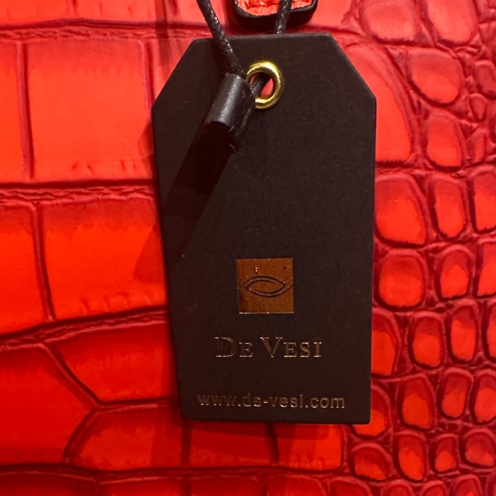 De Vesi Red Croc-Embossed Tote Bag (flawed interior) MSRP $179 - Picture 2 of 10